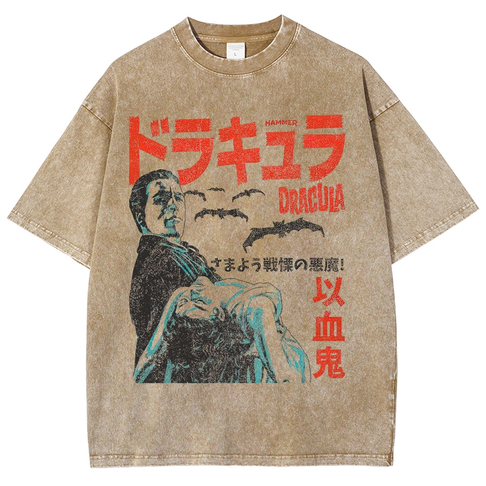 Japanese Style Dracula Vintage Horror Washed T-Shirt