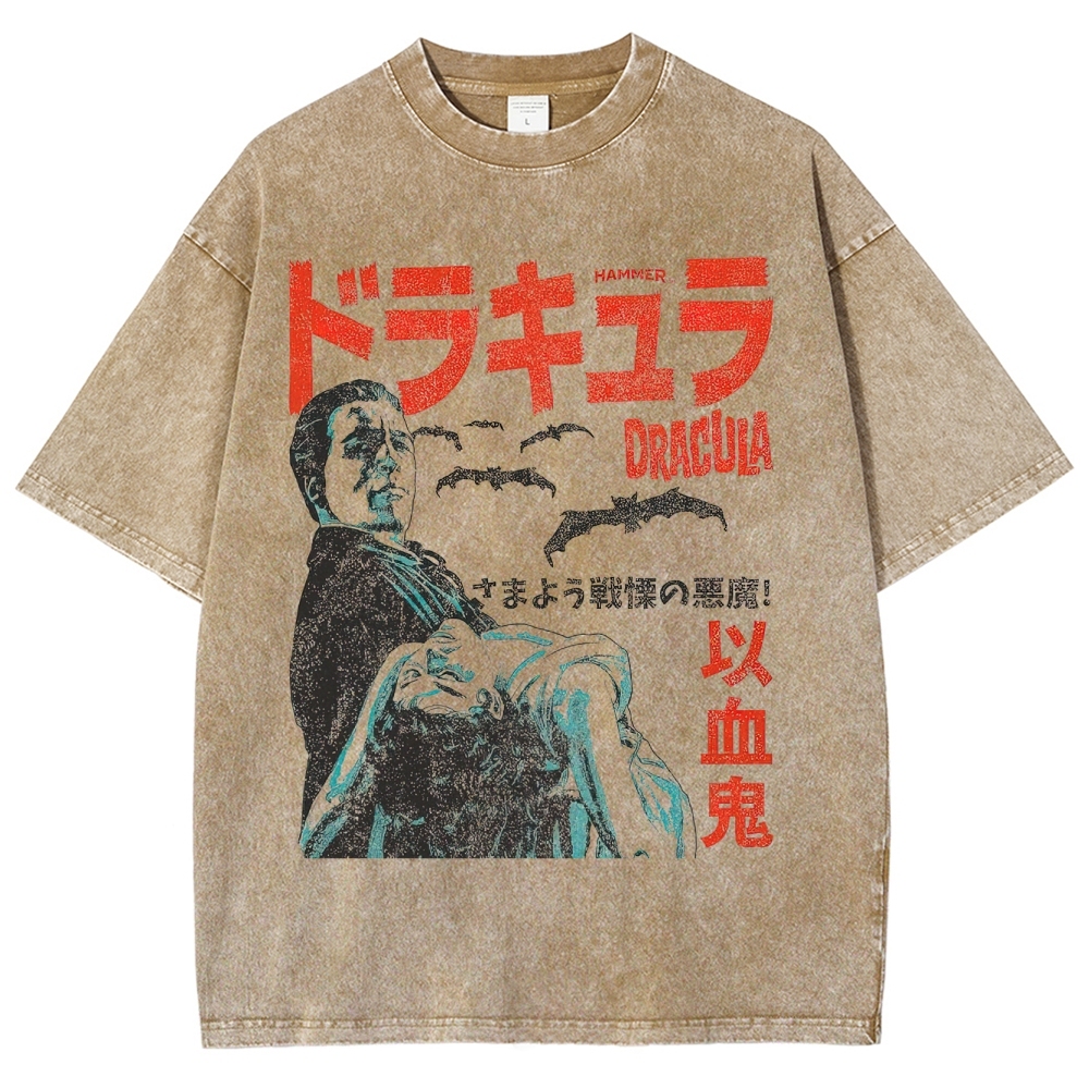 Japanese Style Dracula Vintage Horror Washed T-Shirt