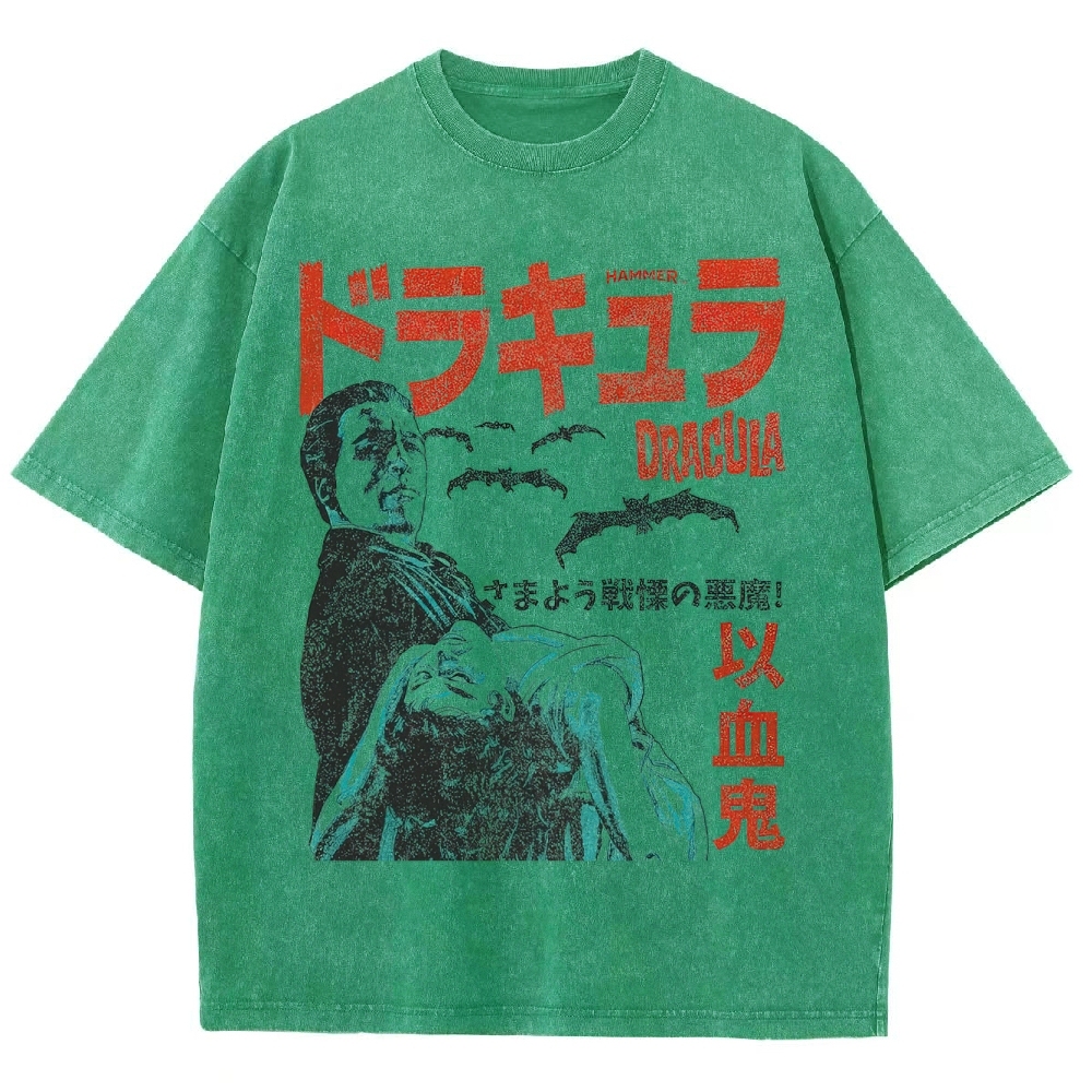 Japanese Style Dracula Vintage Horror Washed T-Shirt