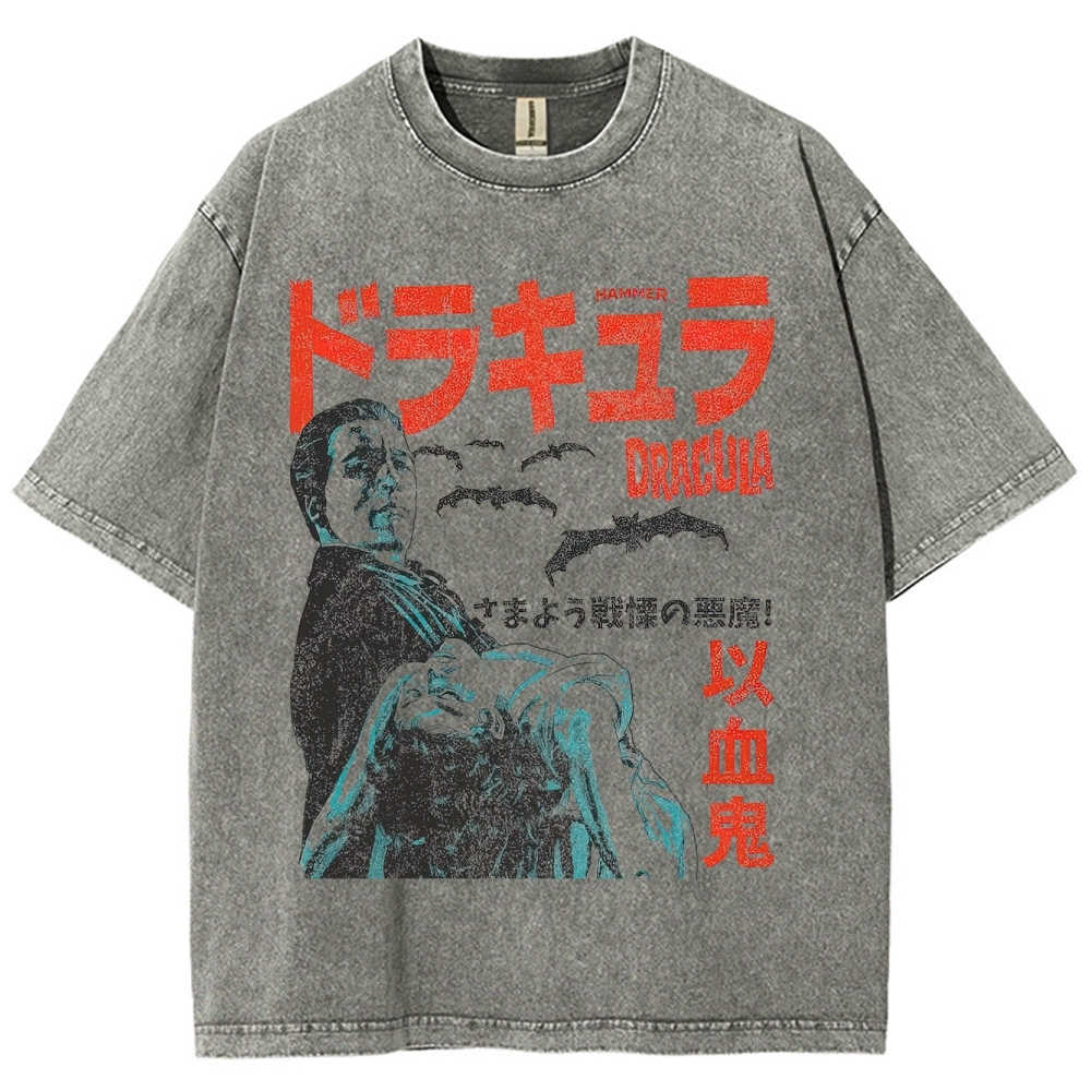 Japanese Style Dracula Vintage Horror Washed T-Shirt