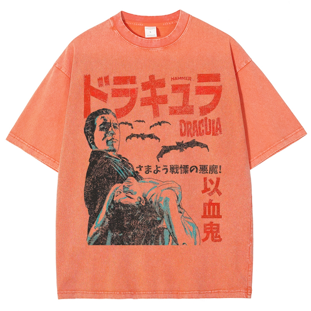 Japanese Style Dracula Vintage Horror Washed T-Shirt