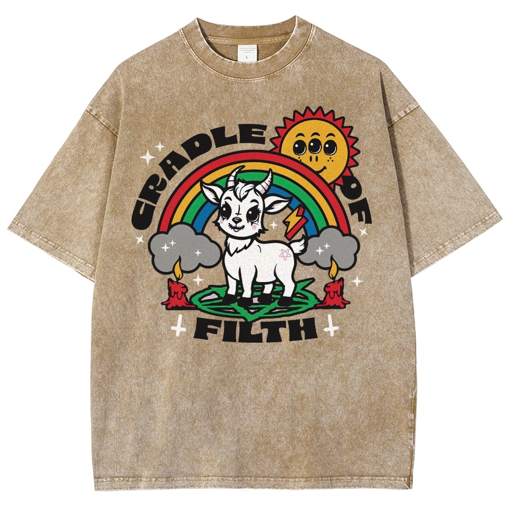 "Cradle of Filth" Cute Satanic Goat Washed T-Shirt