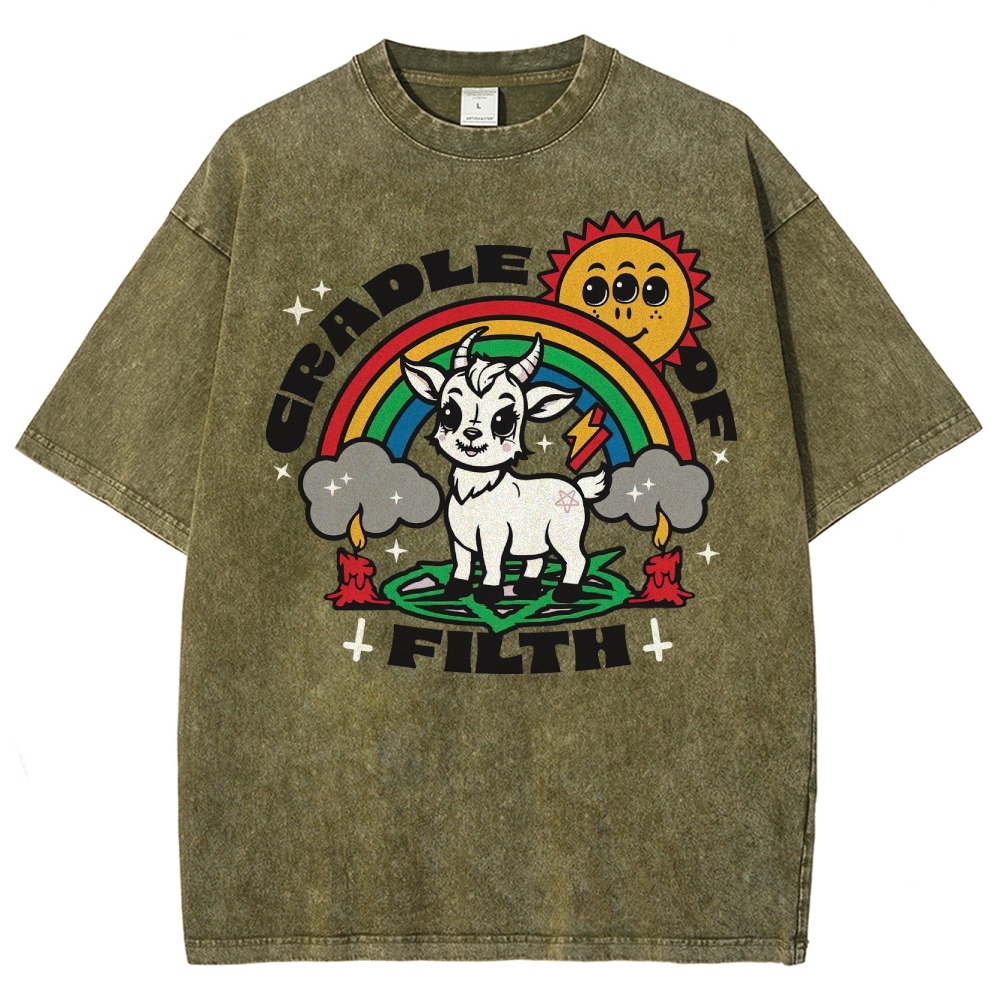 "Cradle of Filth" Cute Satanic Goat Washed T-Shirt