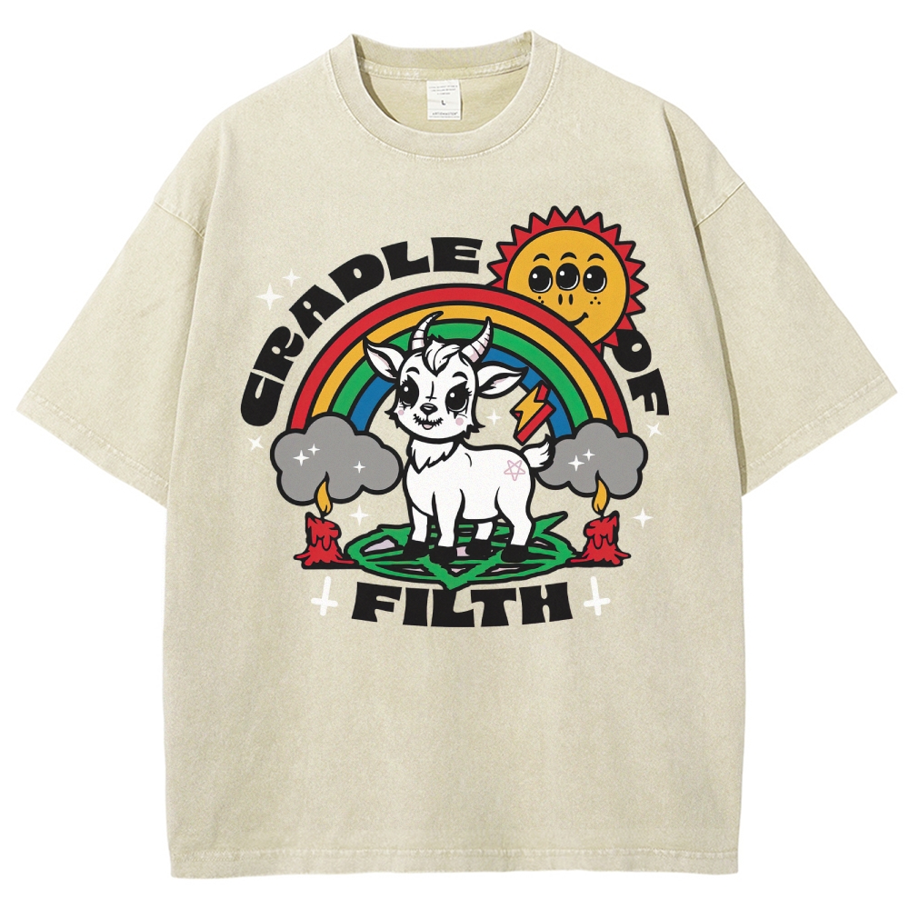 "Cradle of Filth" Cute Satanic Goat Washed T-Shirt
