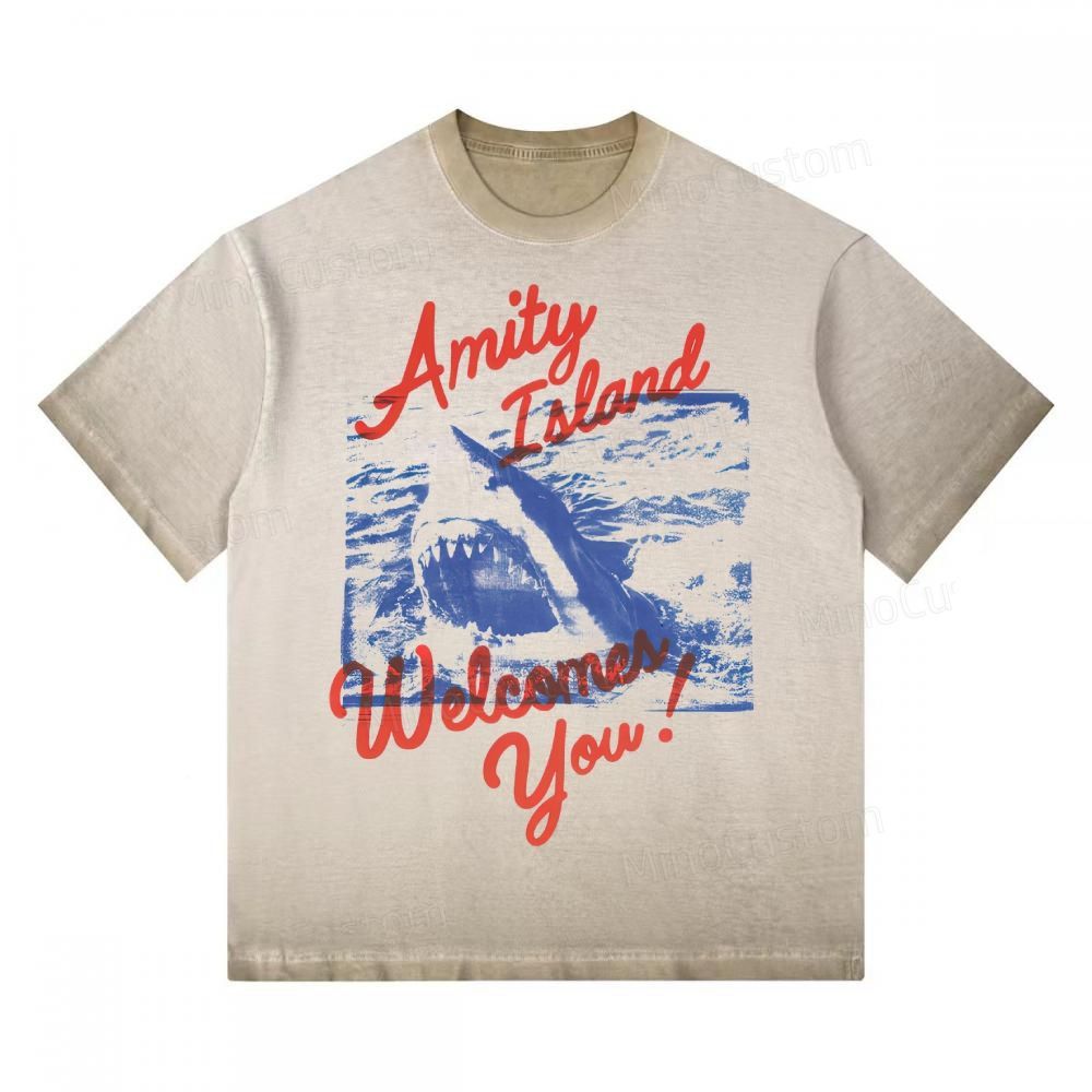 "Amity Island Welcomes You" Shark Gradient Washed T-shirt