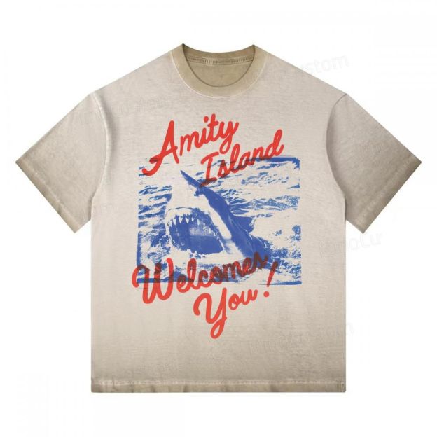 "Amity Island Welcomes You" Shark Gradient Washed T-shirt 