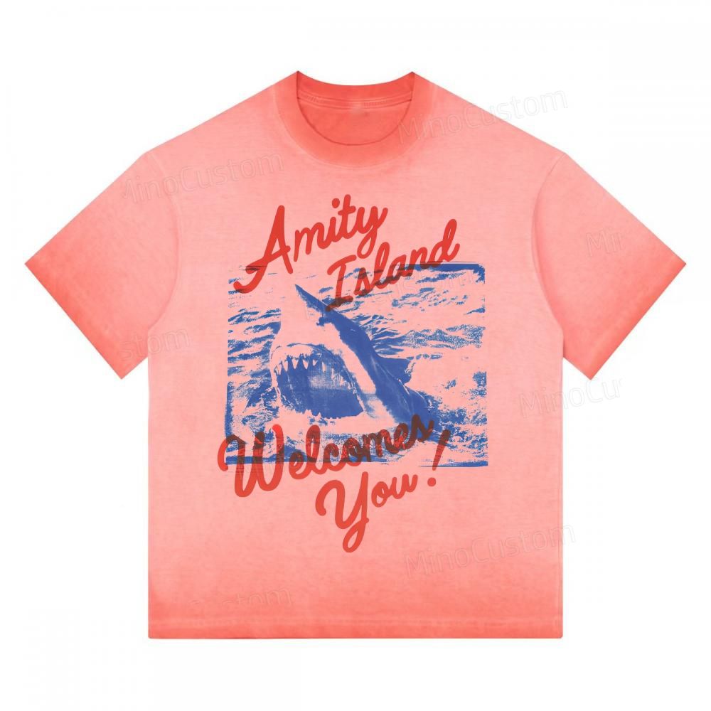 "Amity Island Welcomes You" Shark Gradient Washed T-shirt 