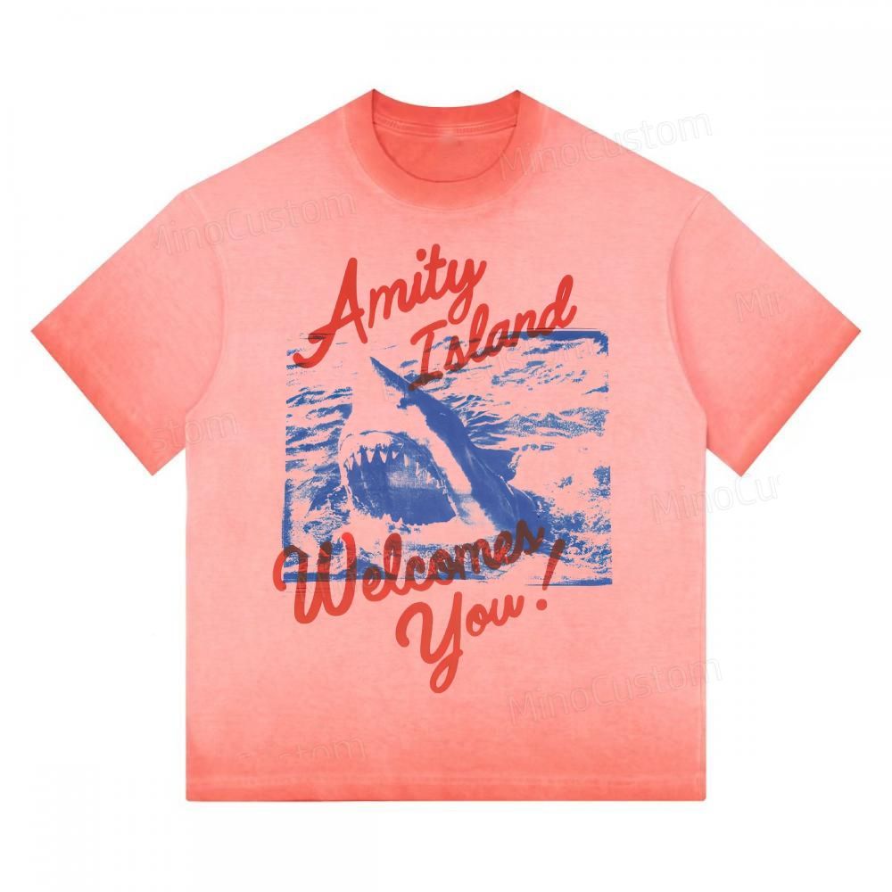 "Amity Island Welcomes You" Shark Gradient Washed T-shirt 