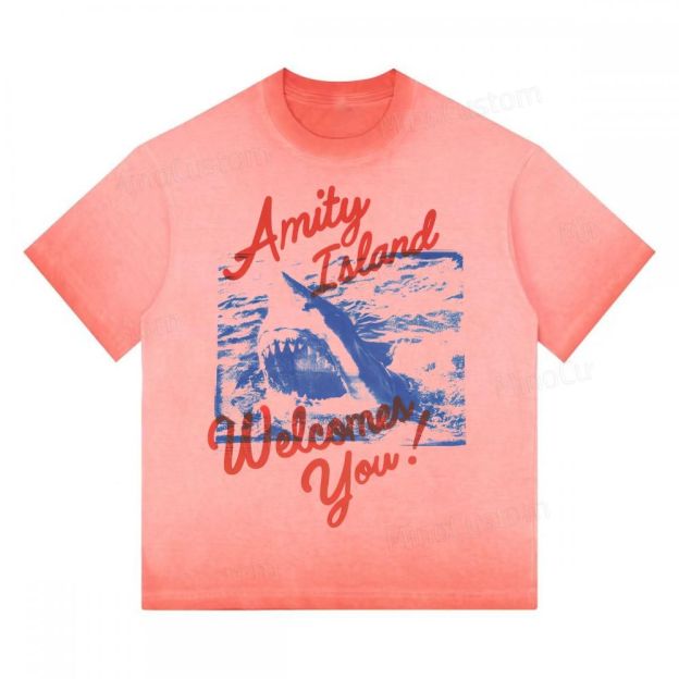 "Amity Island Welcomes You" Shark Gradient Washed T-shirt 