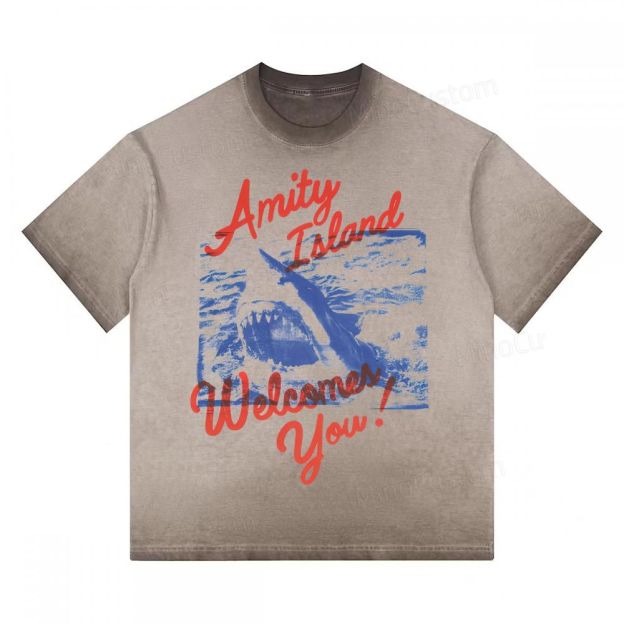 "Amity Island Welcomes You" Shark Gradient Washed T-shirt 