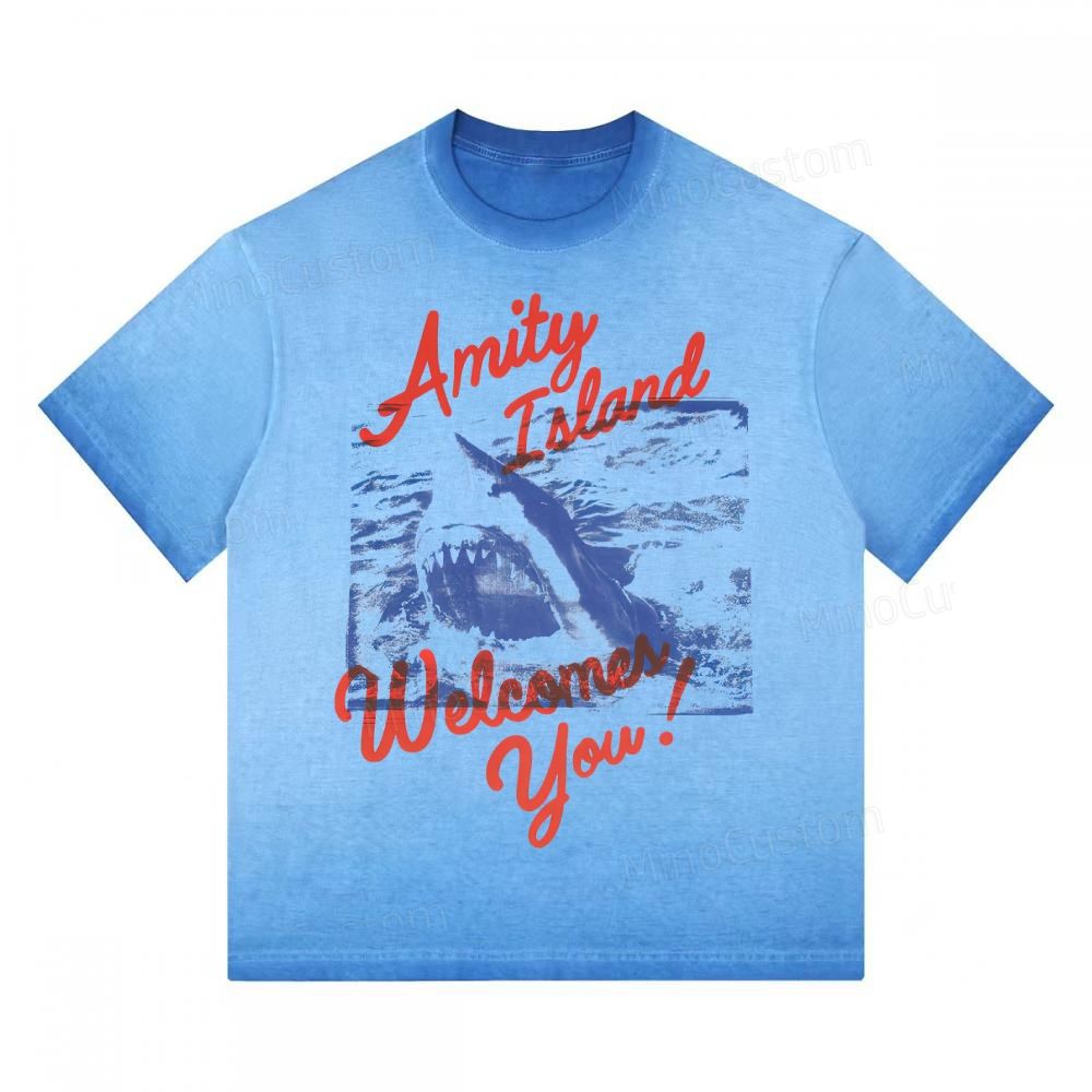 "Amity Island Welcomes You" Shark Gradient Washed T-shirt 