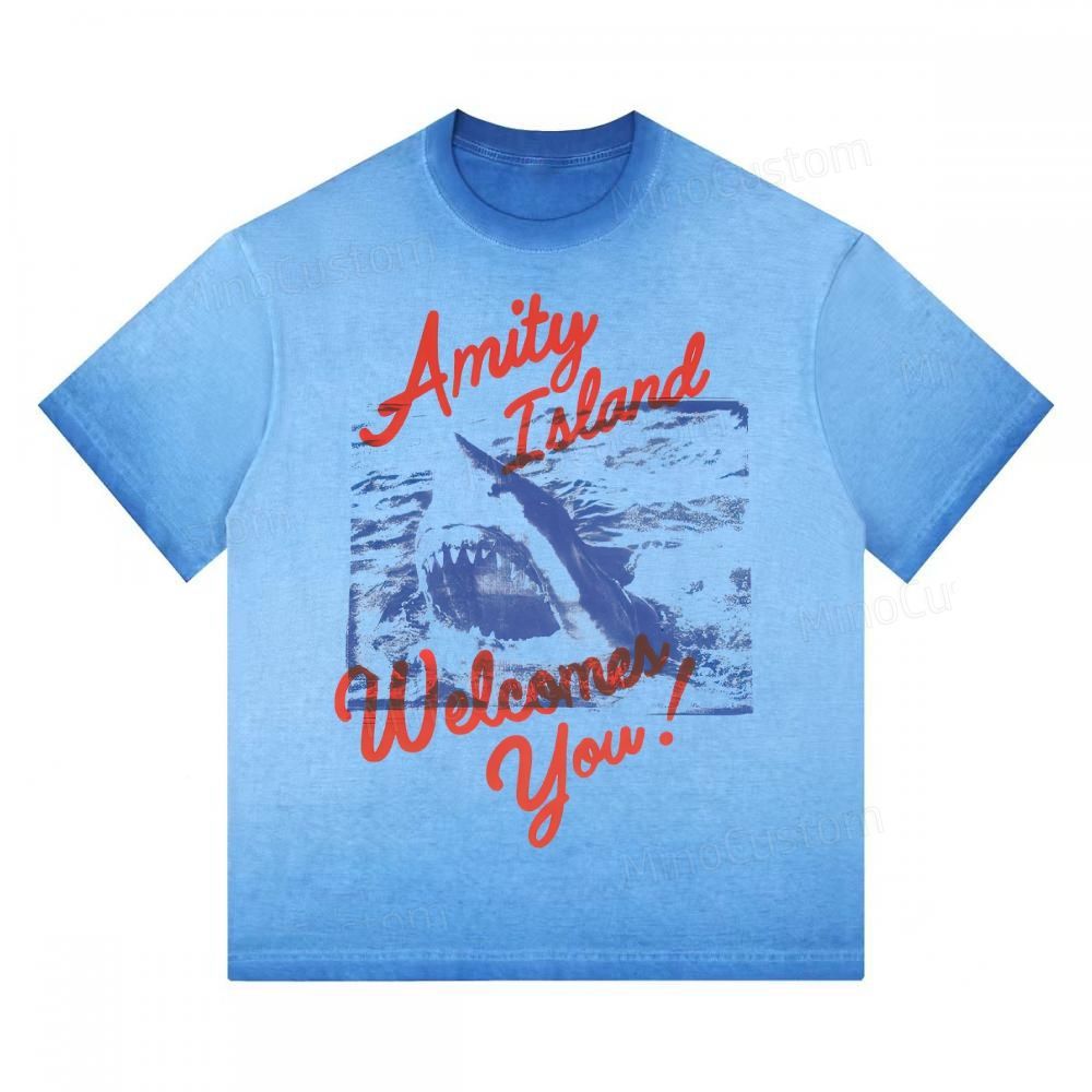 "Amity Island Welcomes You" Shark Gradient Washed T-shirt 