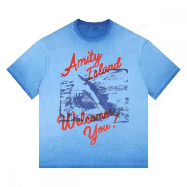 "Amity Island Welcomes You" Shark Gradient Washed T-shirt 