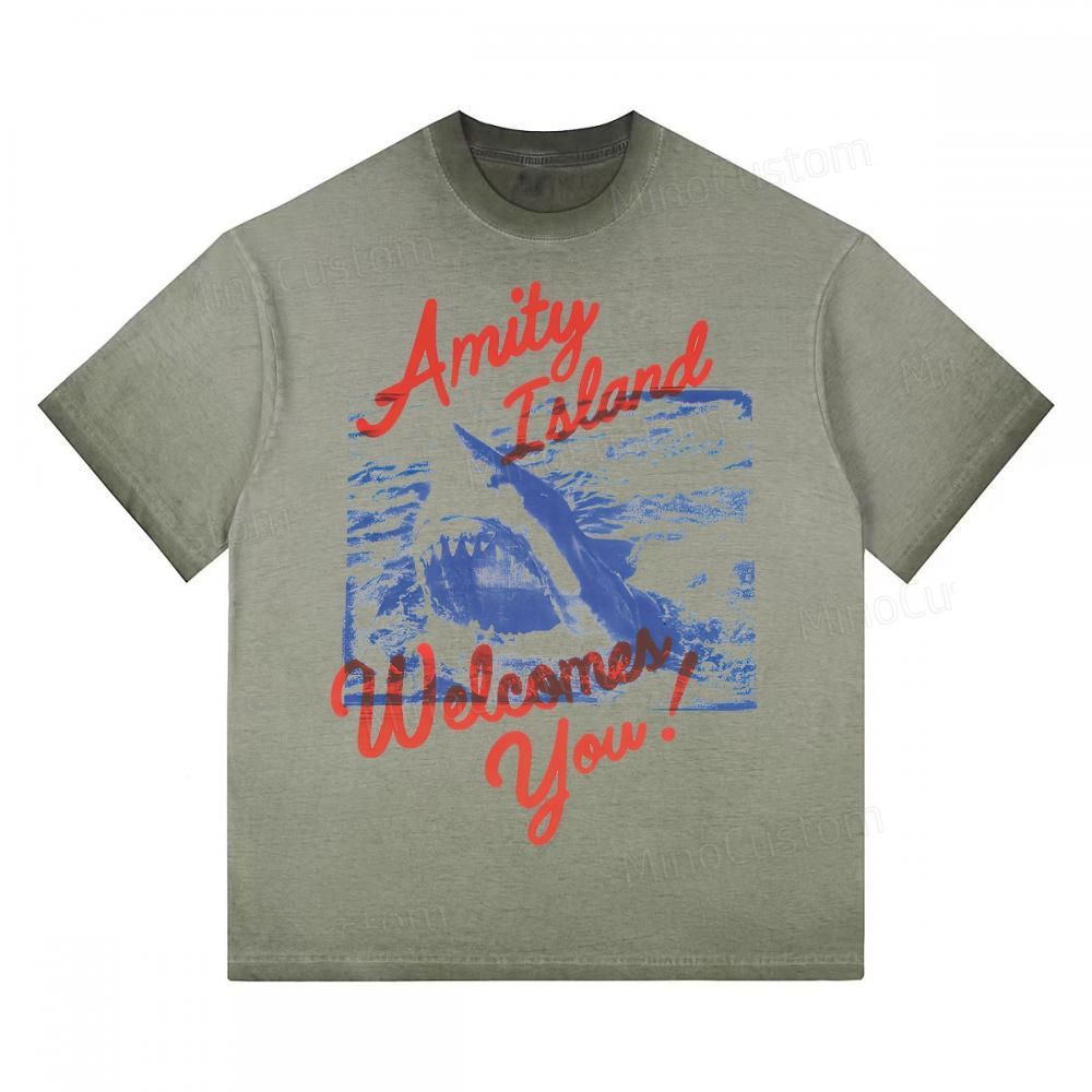 "Amity Island Welcomes You" Shark Gradient Washed T-shirt 