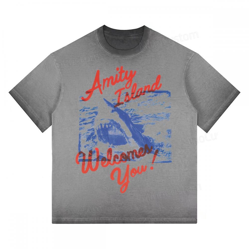 "Amity Island Welcomes You" Shark Gradient Washed T-shirt 