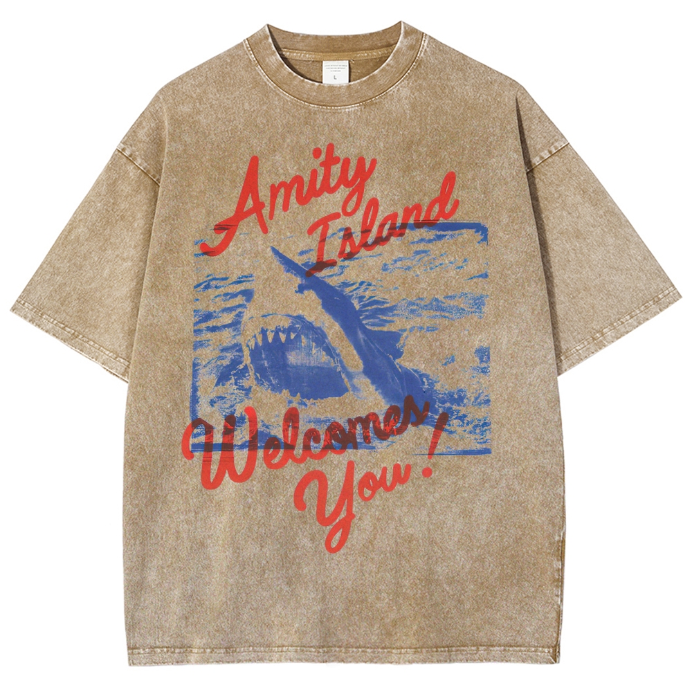 "Amity Island Welcomes You" Shark Washed T-Shirt