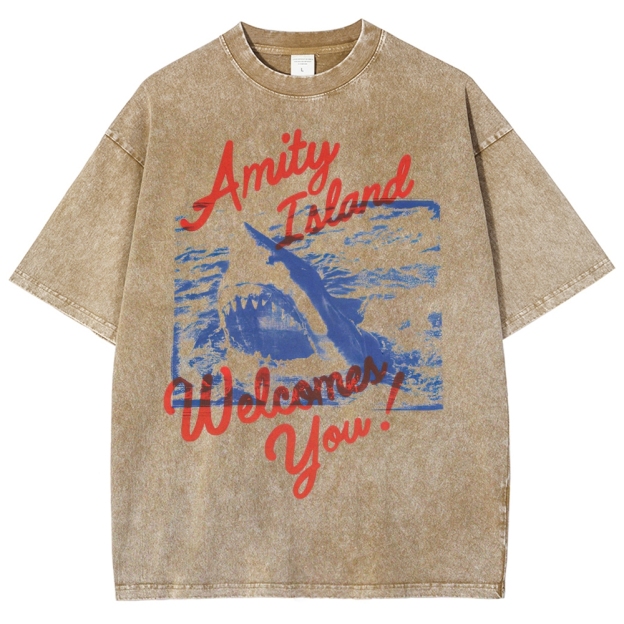 "Amity Island Welcomes You" Shark Washed T-Shirt