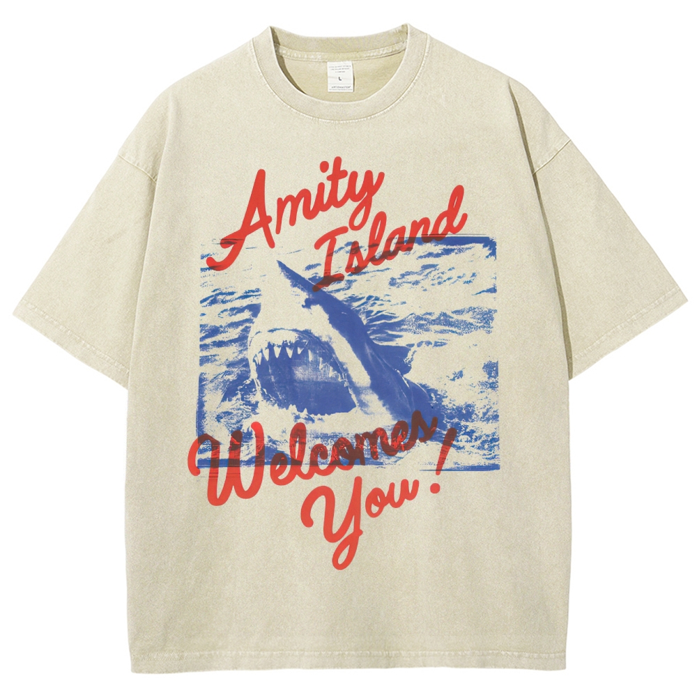 "Amity Island Welcomes You" Shark Washed T-Shirt