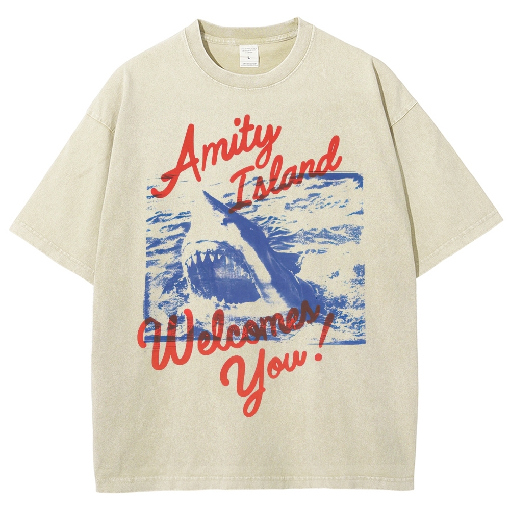 "Amity Island Welcomes You" Shark Washed T-Shirt
