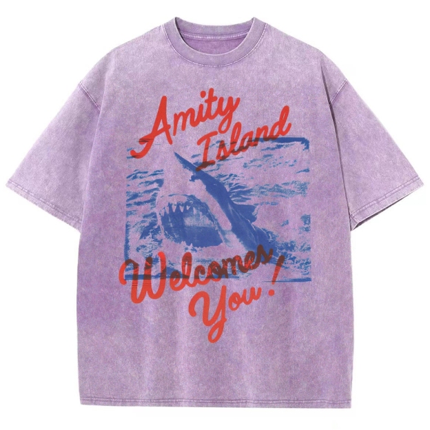 "Amity Island Welcomes You" Shark Washed T-Shirt