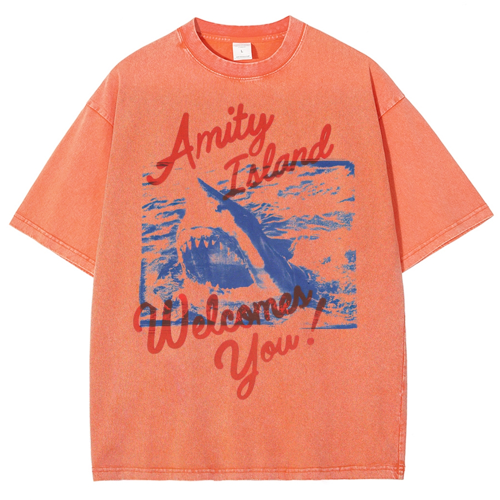 "Amity Island Welcomes You" Shark Washed T-Shirt