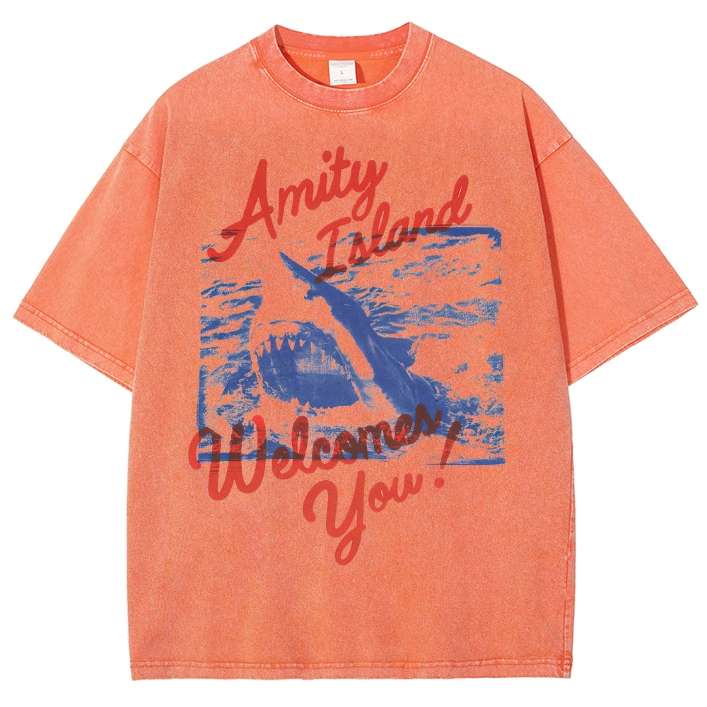 "Amity Island Welcomes You" Shark Washed T-Shirt