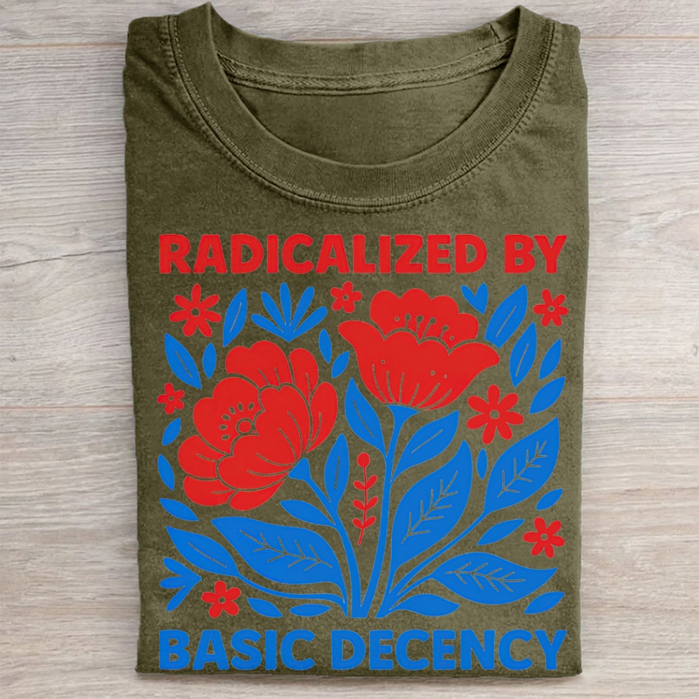 "Radicalized By Basic Decency" Folk Floral Vintage Washed Tee