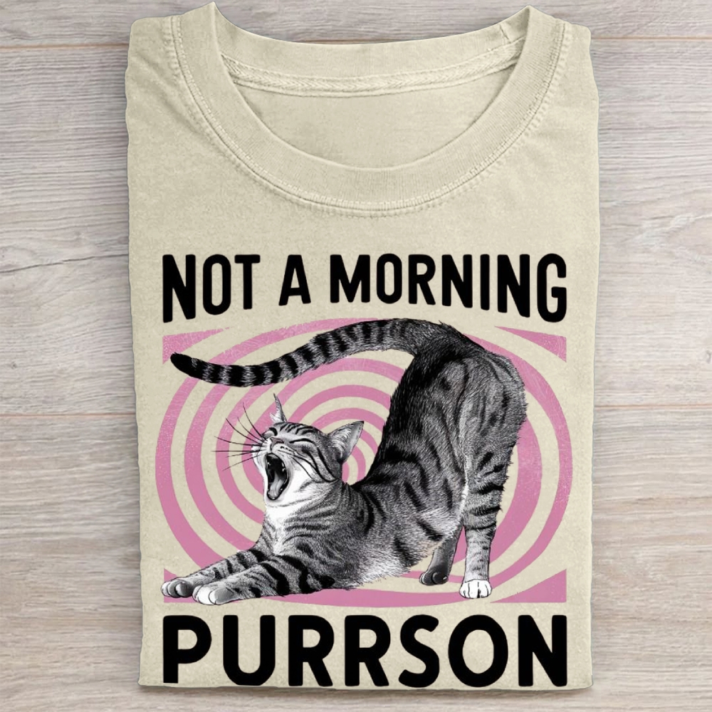 "Not a Morning Purrson" Funny Cat Vintage Washed Tee