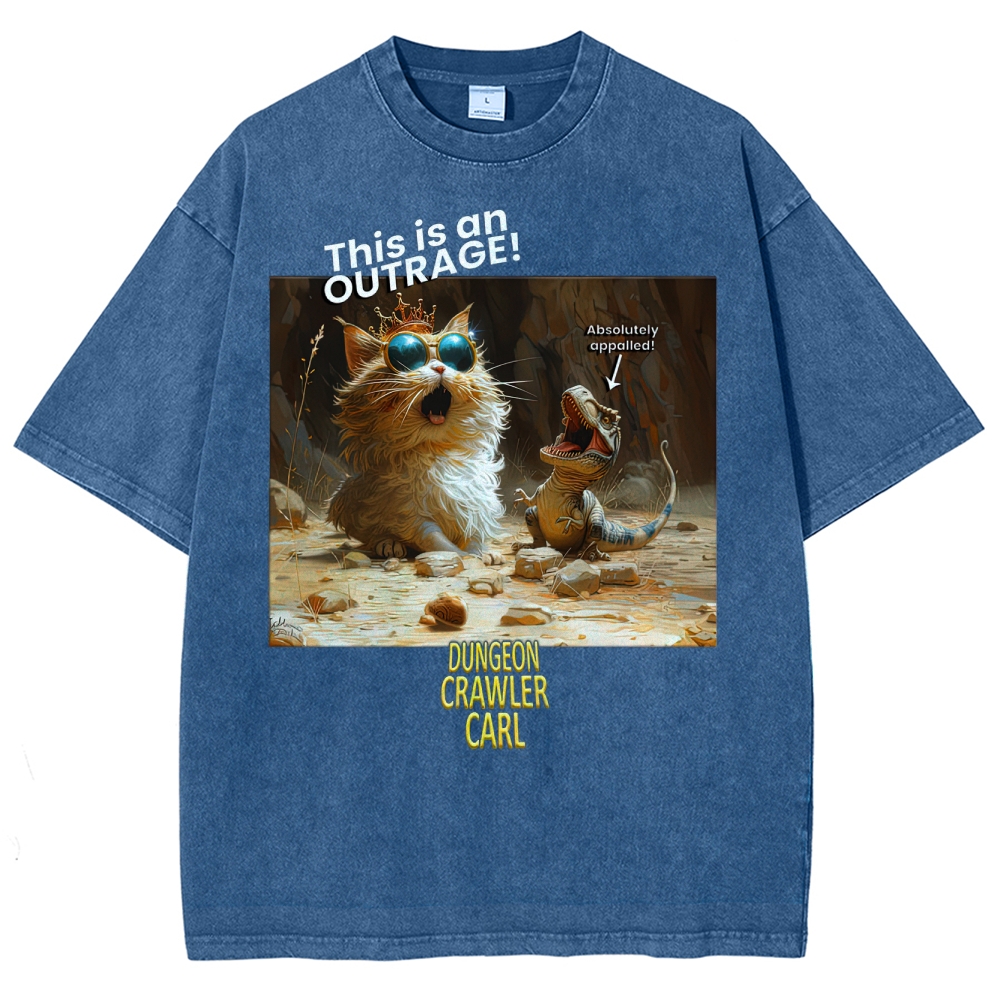 "Dungeon Crawler Carl" Cat & T-Rex Funny Washed T-Shirt