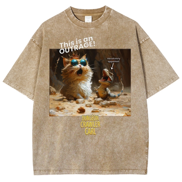 "Dungeon Crawler Carl" Cat & T-Rex Funny Washed T-Shirt