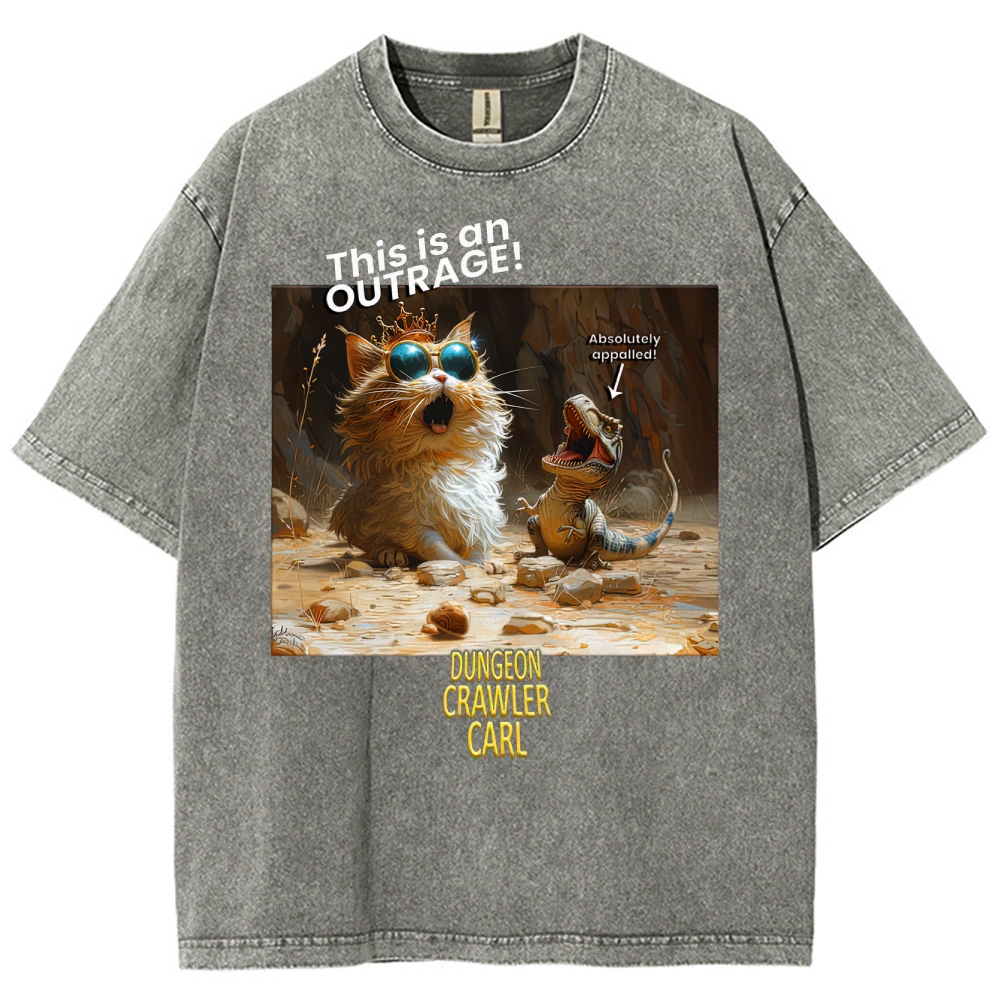 "Dungeon Crawler Carl" Cat & T-Rex Funny Washed T-Shirt