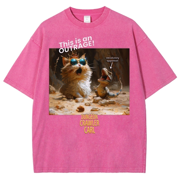"Dungeon Crawler Carl" Cat & T-Rex Funny Washed T-Shirt