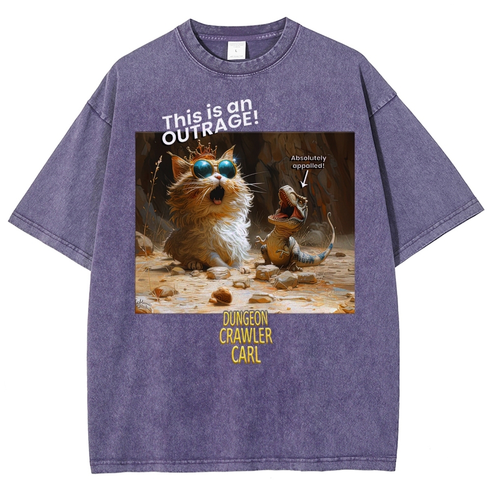 "Dungeon Crawler Carl" Cat & T-Rex Funny Washed T-Shirt