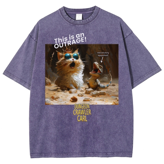 "Dungeon Crawler Carl" Cat & T-Rex Funny Washed T-Shirt