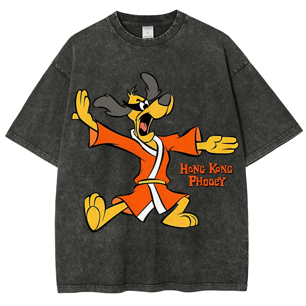 "Hong Kong Phooey" Cartoon Kung Fu Washed T-Shirt