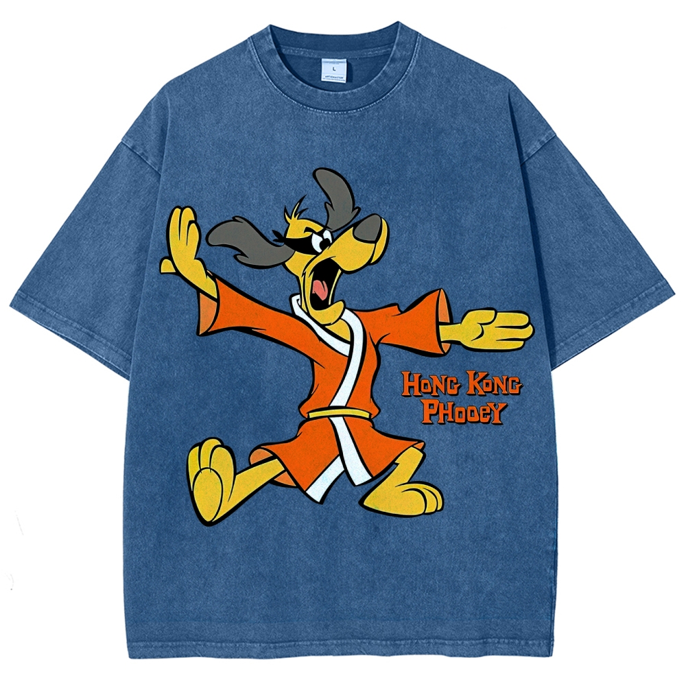 "Hong Kong Phooey" Cartoon Kung Fu Washed T-Shirt
