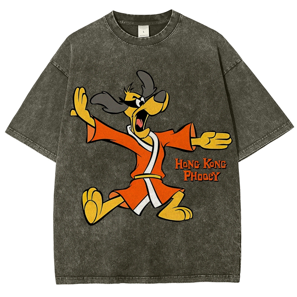 "Hong Kong Phooey" Cartoon Kung Fu Washed T-Shirt