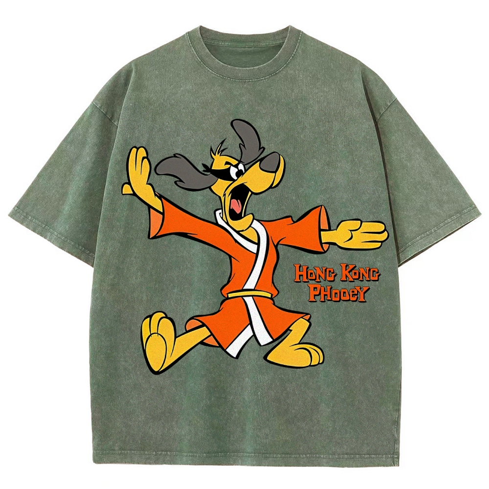 "Hong Kong Phooey" Cartoon Kung Fu Washed T-Shirt