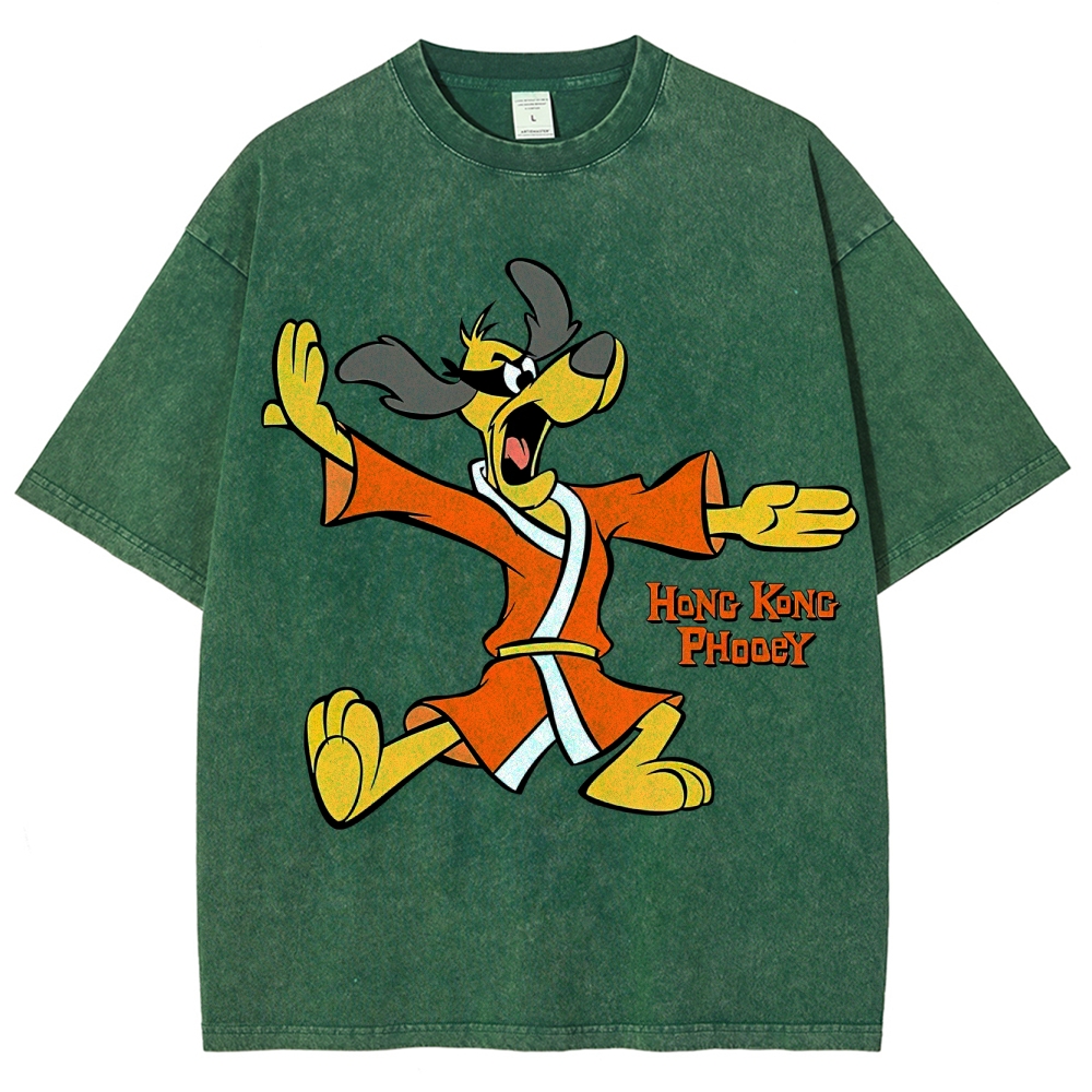 "Hong Kong Phooey" Cartoon Kung Fu Washed T-Shirt