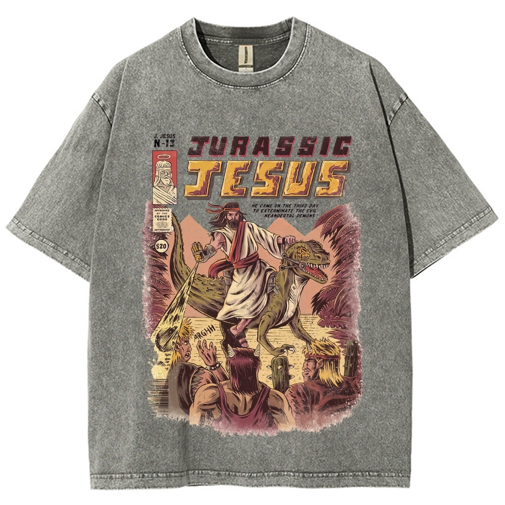"Jurassic Jesus" Retro Comic Book Washed T-Shirt