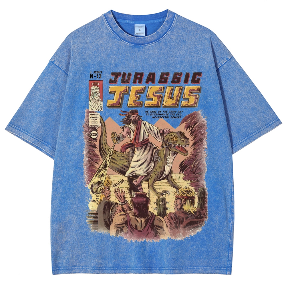 "Jurassic Jesus" Retro Comic Book Washed T-Shirt