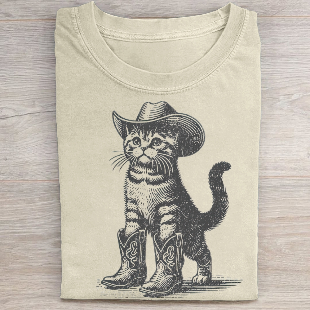 Standing Cowboy Cat Western Vintage Washed Tee