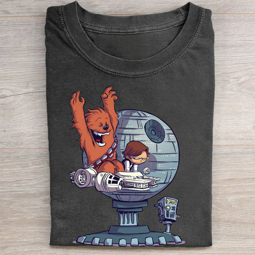 Chibi Chewie & Han Millennium Falcon Ride Vintage Washed Tee