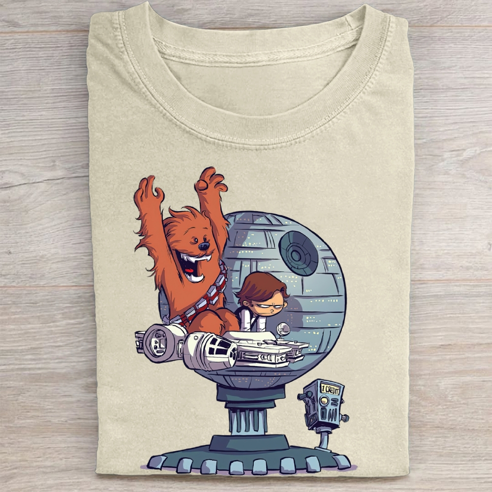 Chibi Chewie & Han Millennium Falcon Ride Vintage Washed Tee