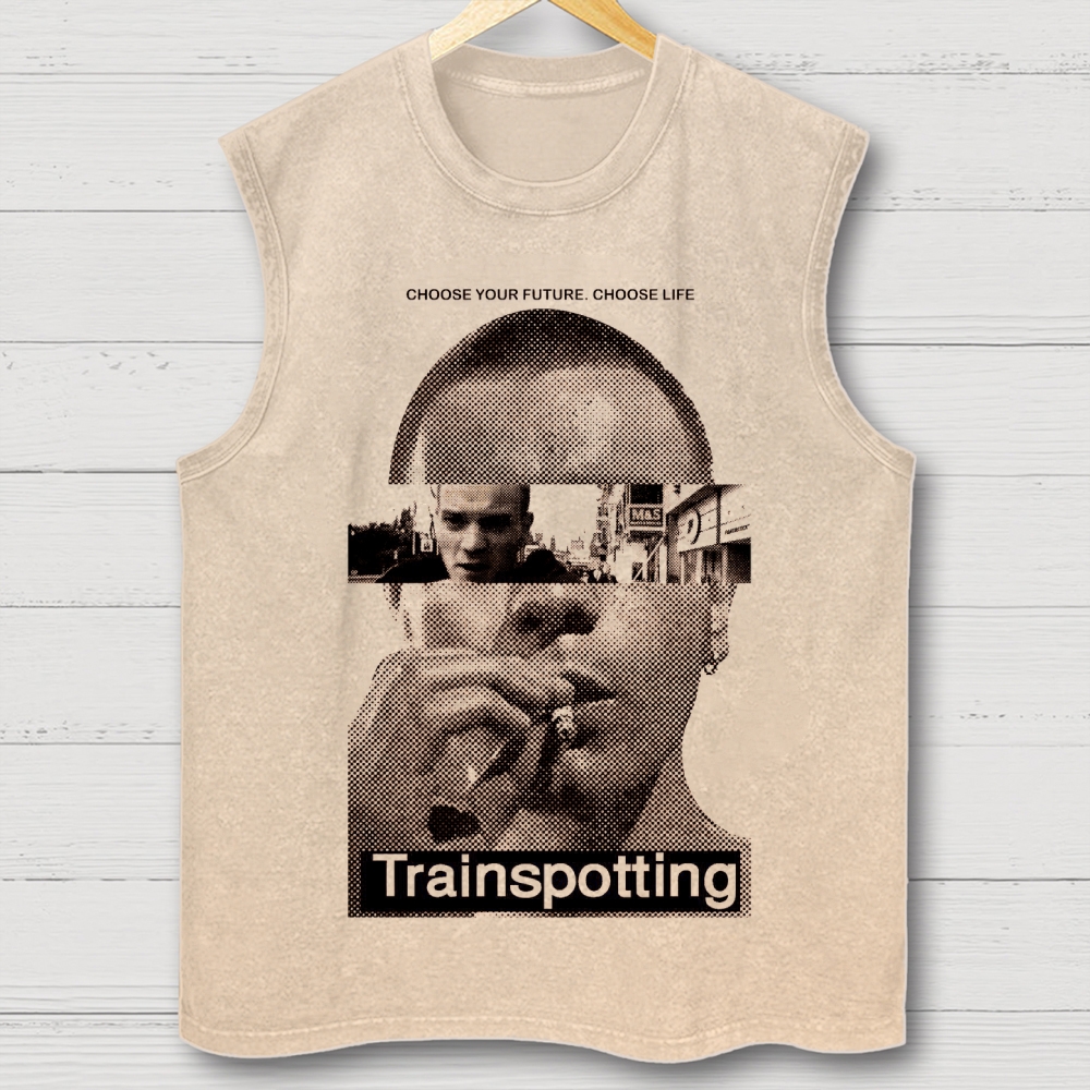 Retro Halftone Urban Graphic Washed   Vest 