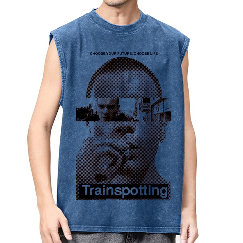 Retro Halftone Urban Graphic Washed   Vest 