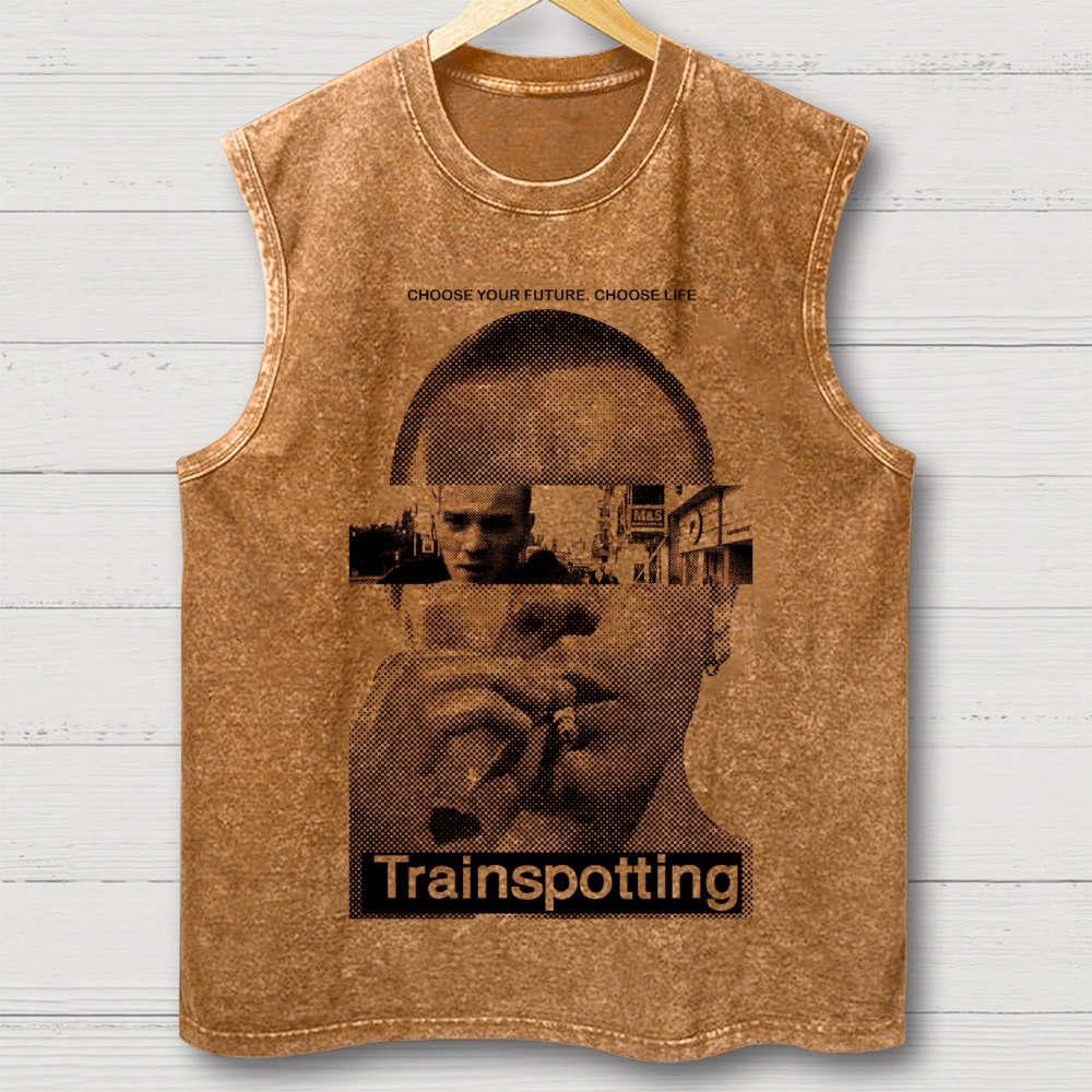 Retro Halftone Urban Graphic Washed   Vest 