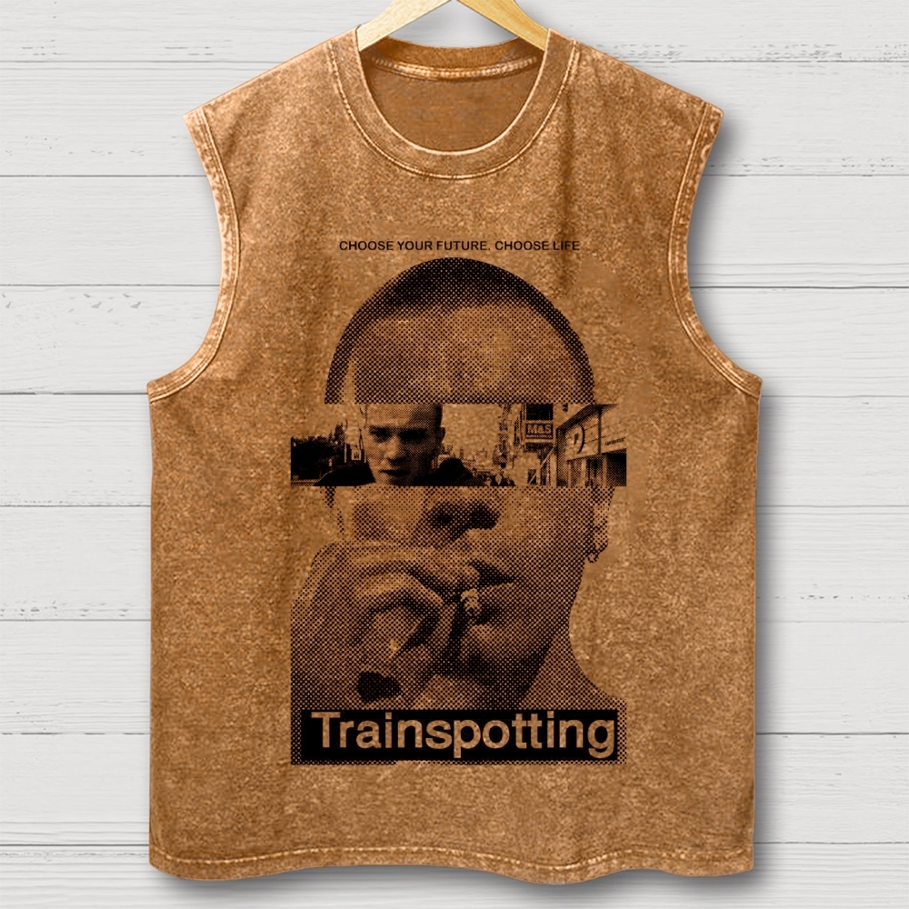 Retro Halftone Urban Graphic Washed   Vest 