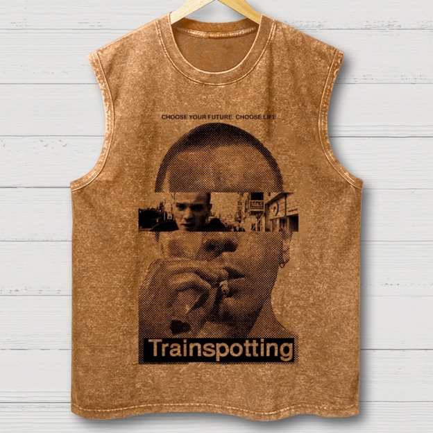 Retro Halftone Urban Graphic Washed   Vest 