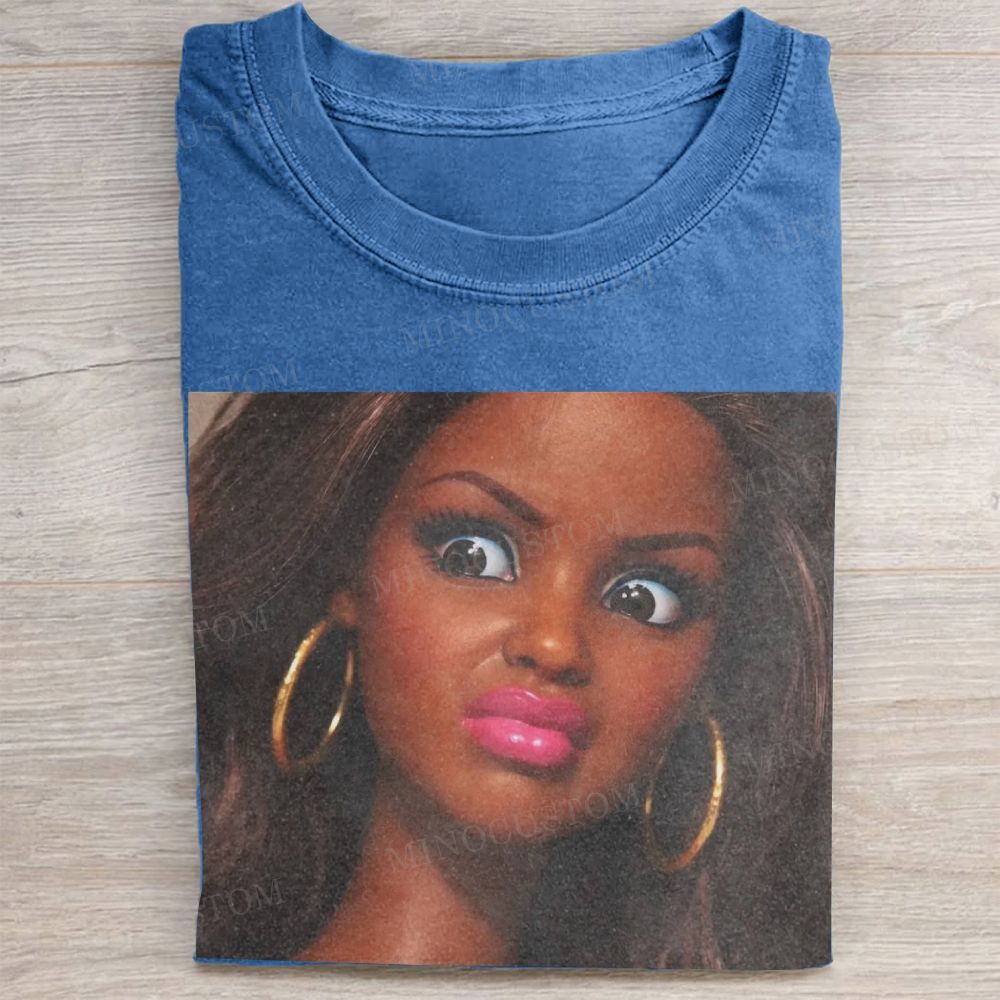 Shocked Face Barbie Meme Vintage Washed Tee